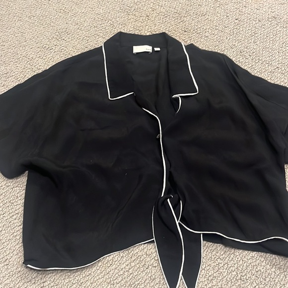 wilfred tie front blouse white trim L - Picture 4 of 6